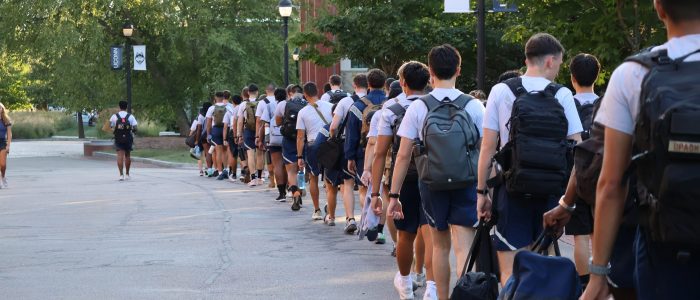 Cadets walking to physical training