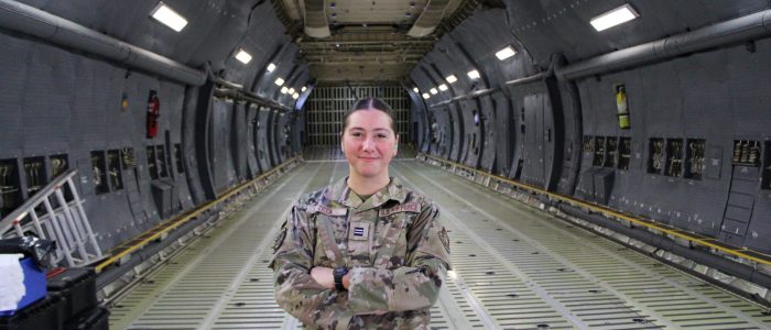 Cadet Zicca inside an airplane
